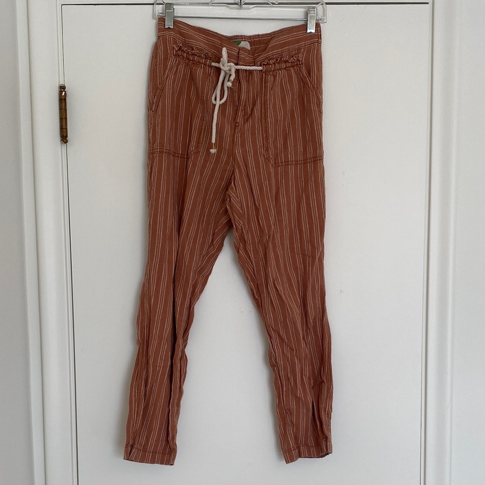 Anthropologie Striped Linen Drawstring Pants